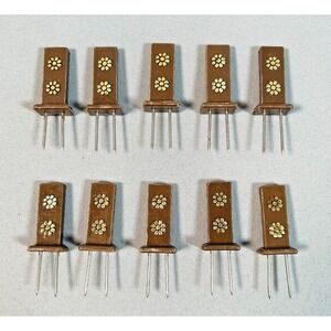 5 Pair of‎ Vintage Treavco Corn on the Cob Holders Skewers Brown w/ Gold Daisies